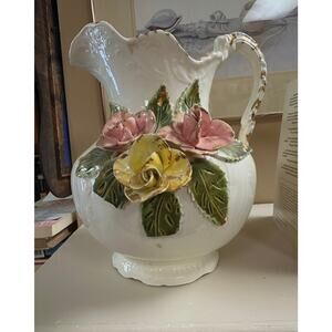 Vintage Italian Capodimonte Style Porcelain Pitcher Vase